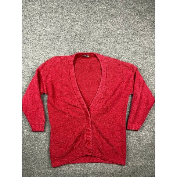 Vintage 80s Paris Sport Club Button Up Cardigan Sweater V Neck Women's XL - Picture 1 of 5